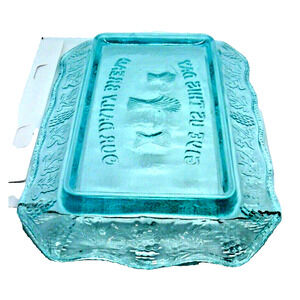 Tiaria Indiana Blue Glass "Give Us This Day Our Daily Bread" Tray Plate VTG Gift